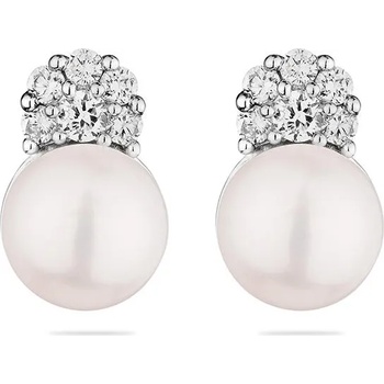 Image 1 of Swan Сребърни обици със сладководни бели перли и циркони CAA026E Swan