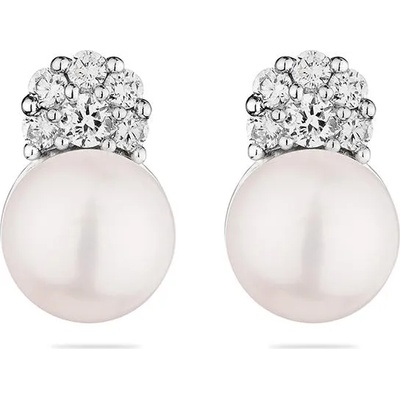 Swan Сребърни обици със сладководни бели перли и циркони CAA026E Swan