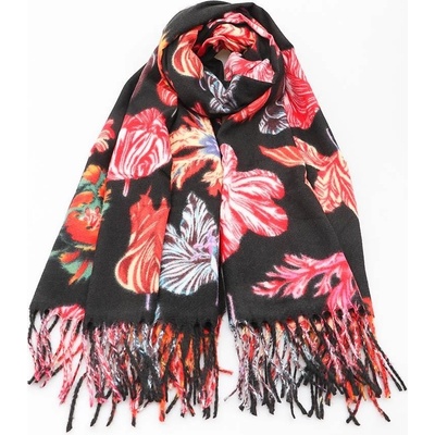 Classic Scarf kašmírová šála květinová černá