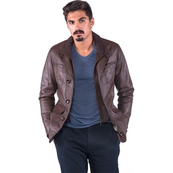 Jacket Club Мъжко палто от естествена кожа e-918 - Кафяво #319067 (319067_Тъмно кафяв)