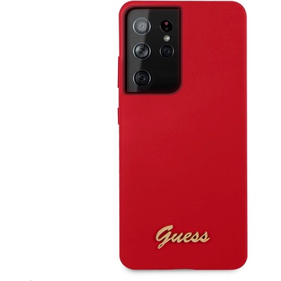GUESS Hard Silicone Case - силиконов (TPU) калъф за Samsung Galaxy S21 Ultra (червен)
