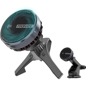 Promate Безжична стойка за кола ProMate, MagChill-Qi2 15W Qi2 Certified Wireless Charging Car Mount with Phone Cooling Feature, MagSafe Compatible, For Dashboard, Windshield and AC Vent
