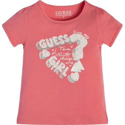 GUESS Тениска с къс ръкав за момиче в розово с лого Guess