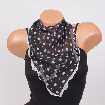 Image 1 of Стилно дамско фишу в черно на бели точки