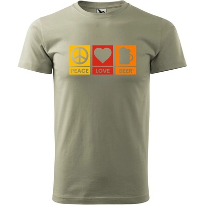 Dobrý Triko pánské tričko Peace Love beer Khaki