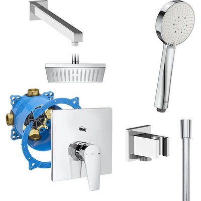 Комплект за вграждане за баня, смесител Atlas + RocaBox, душ глава със стенно рамо, ръчен душ с шлаух, стенно коляно с държач (173414)