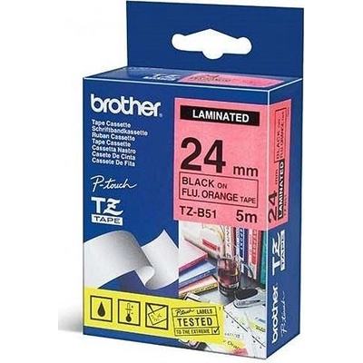 Brother TZ-B51 signální oranžová/černá 24 mm x 5 m
