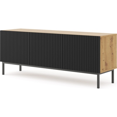 BIM Furniture ТВ шкаф Ravenna B 150 3D фрезован фолиран MDF, дъб артисан/черно (RAVENNATVSTOAKBMBF)