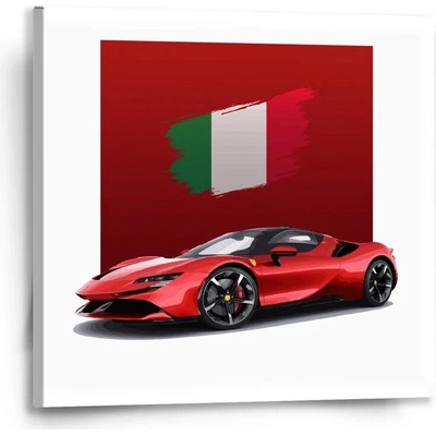 Sablio Obraz Ferrari Talianska vlajka na červenom bloku - 50x50 cm