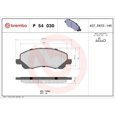 Sada brzdových platničiek, vždy 4 kusy v sade BREMBO P 54 030 (P54030)