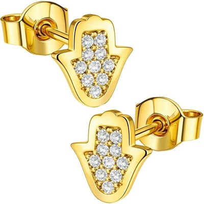 Zlaton Náušnice žluté zlato ruka Fatimy se zirkony 0.80cm 1.2g 000122405233