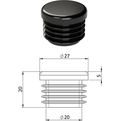 Vnitřní krytka kulatá ø 27mm, plastová, černá