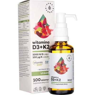 Aura Herbals Vitamín D3 2000 IU + K2 Vegan kvapky 50 ml