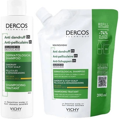 Vichy Dercos Комплект - Шампоан за суха коса Anti-dandruff DS и Пълнител, 200 + 390 ml