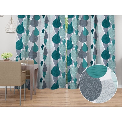 Biante Bavlnený záves Sandra SA-444 Sivo-petrolejové kvapky s ornamentami 150x140 cm