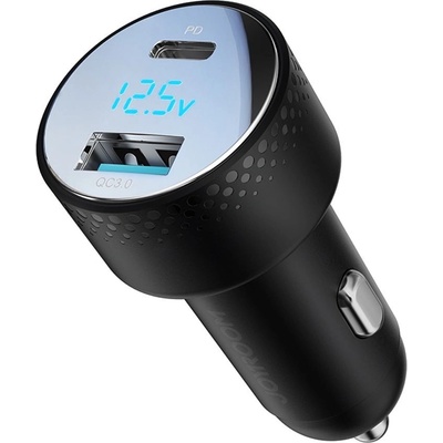 JOYROOM Digital Display Dual PD Quick Car Charger 53W - зарядно за кола с USB-A и USB-C изходи и технология за бързо зареждане (черен)