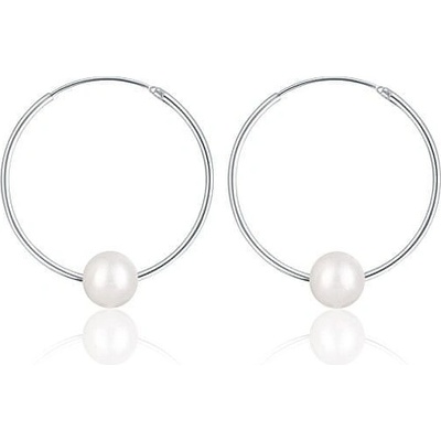 JwL Luxury Pearls strieborné náušnice kruhy s pravými bielymi perlami JL0633