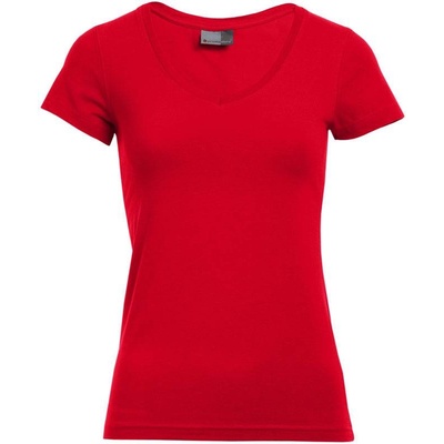 Promodoro 3086 Dámske tričko Slim Fit s výstrihom do V červená fire