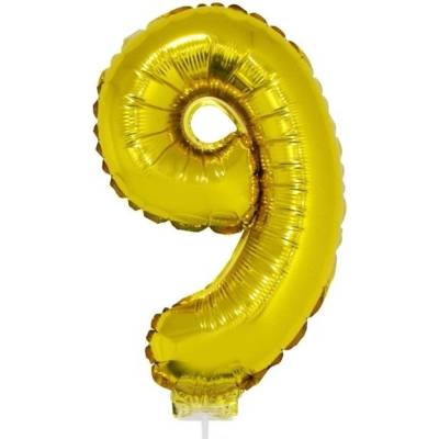 Foliový balónek číslo 9 zlatý 41 cm + tyčka