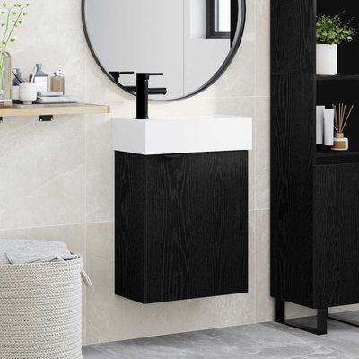 vidaXL Мивка за баня със смесител Черен дъб 45, 5 x 22, 5 x 84 см (889426)