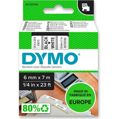Dymo D1 S0720780 - originální polyesterová páska - 6 mm × 7 m, černo-bílá