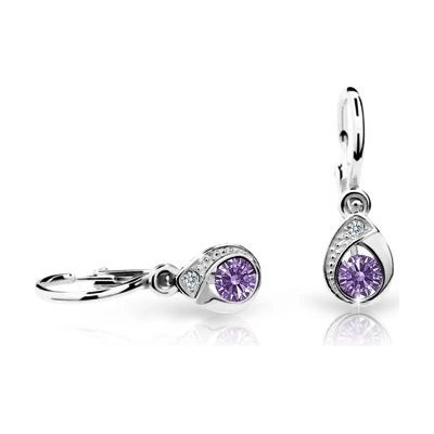 Danfil dětské náušnice kapky C1898 z bílého zlata s kamínkem Amethyst zapínání brizura