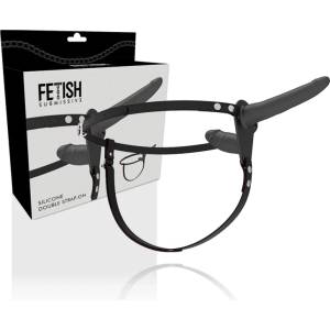 Двоен страп-он, регулируем и силиконов, 15см- Double Strap-on Black (D-221270)