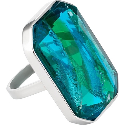Preciosa Luxusný oceľový prsteň s ručne mačkaným kameňom českého krištáľu Preciosa Ocean Emerald 7446 66