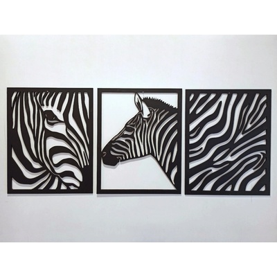 MAJADESIGN Dřevěný obraz - ZEBRA TROJDÍLNÁ - BAREVNĚ LAKOVANÝ Rozměr obrazu: 125 x 50 cm