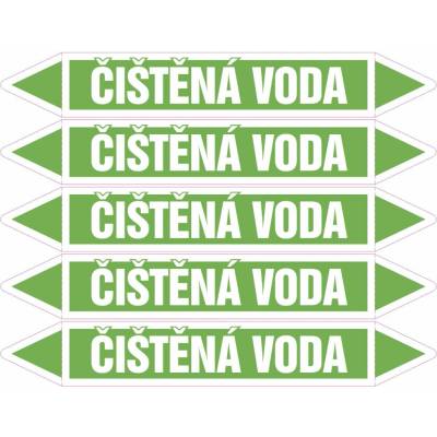 Grafiko | Čistěná voda - dle ČSN 13 0072 - Materiál Samolepící PVC folie, Rozměr aršík 5ks šipka 350x52mm