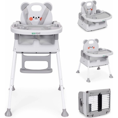 ECOTOYS 3 v 1 s dvojitým podnosom a 5-bodovým pásom, sivá
