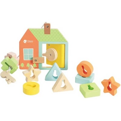 Classic World Детска дървена къщичка - сортер с различни ключалки