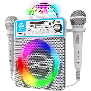 iDance Караоке Bluetooth тонколона с 2 микрофона и LED лампа, бяла (PARTYGROOVE3MK2)