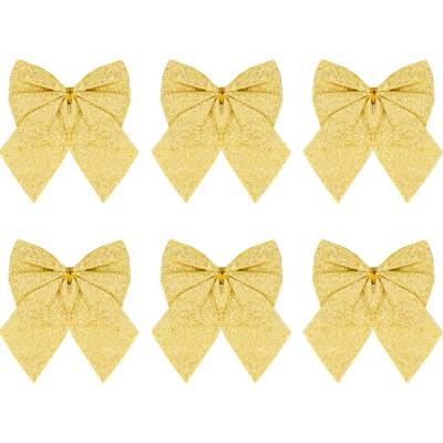 Party Zlaté glitrové vánoční mašle - střední, 8 cm, 6 ks