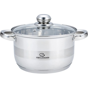 Elekom Тенджера инокс ЕК-1811 G, Стъклен капак, Индукционно дъно, Размери 18 см x 11, 5 см, полезен обем 2, 8 л. , Скала за литраж, 7 слойно дъно (EK-1811 G)