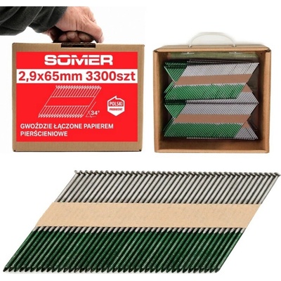 Krúžkové klince do klincovačky 2,9x65mm 3300 ks spájané papierom