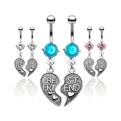 Šperky eshop dvojitý piercing do pupíku přepůlené srdce Best Friend W37.31 Aqua