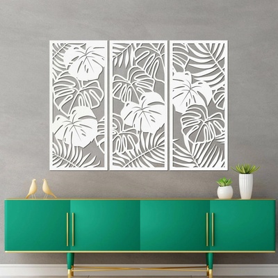 Třídílný obraz na zeď s listem monstera | TROPICI: Překližka Topol - Honey 3071 60 x 45 cm 4490-95690 PR0533
