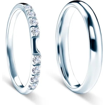 Image 1 of SAVICKI Сватбени халки The Journey: бяло злато, бял сапфир, полукръгъл профил. 2 мм и 3 мм