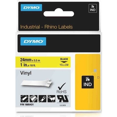 DYMO vinylová páska RHINO D1 24 mm x 5,5 m, černá na žluté, 1805431