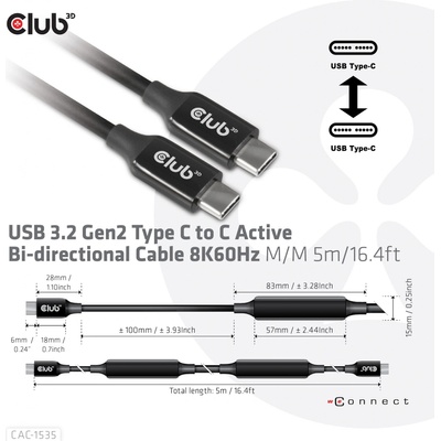 Club3D CAC-1535 USB 3.2 Gen 2 (3.1 Gen 2) USB C, 5m, černý