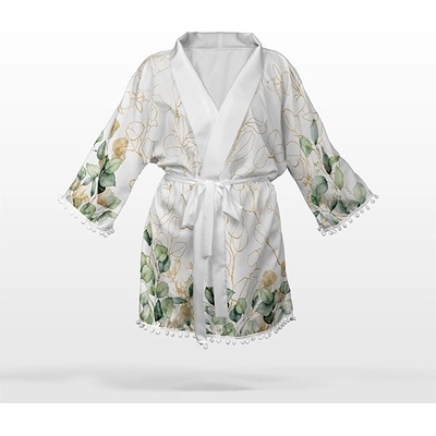 Takoy Panel se střihem XL šifon/silky kimono eukalyptus bílý