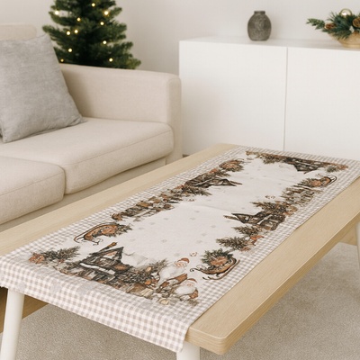 Evenit Zimná šerpa béžový behúň na stôl dedinka 5493 Polyester 40x90 cm