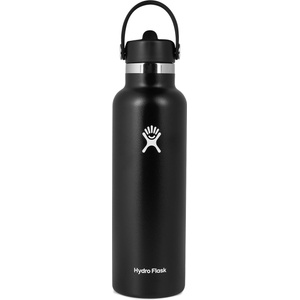 Hydro Flask Standard Mouth Water Bottle 621 ml (21 oz) with Flex Straw Cap - Black