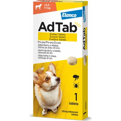 AdTab 225 mg žuvacie tablety pre psov 5,5-11 kg 1 tbl