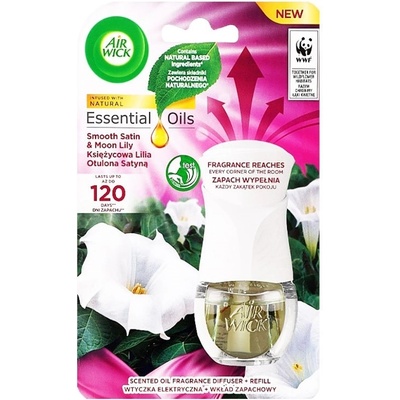 Електрически ароматизатор машинка+пълнител Air Wick Essential Oils с етерични масла 19мл - Smooth Satin & Moon Lily (3657)