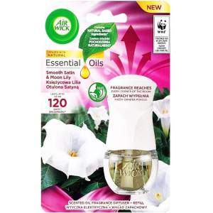 Air Wick Електрически ароматизатор машинка+пълнител Air Wick Essential Oils с етерични масла 19мл - Smooth Satin & Moon Lily (3657)