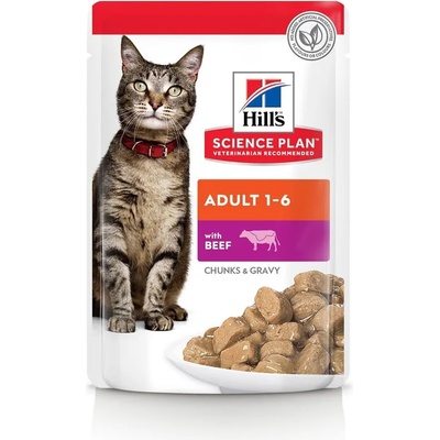 Hill's Hills Science Plan Feline Adult - с телешко месо, малки късчета в сос грейви за зрели котки над 1 година 12 х 85 гр