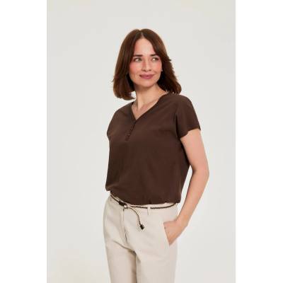 Moodo Памучна тениска с V деколте кафява Moodo Moodo | Kafyav | ЖЕНИ | XXL