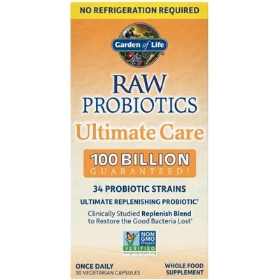 Garden of Life RAW пробиотици, Ultimate Care, 100 милиарда CFU, 34 пробиотични щама, 30 растителни капсули